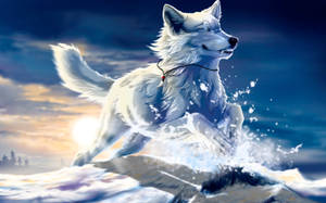 White Anime Dog In Snow Wallpaper