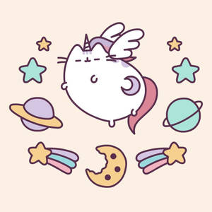 White Cat Unicorn Pusheen Wallpaper