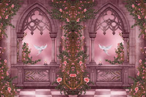 White Dove Vintage Castle Wallpaper