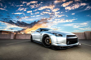 White Nissan Gtr Car In Panoramic View Wallpaper