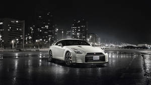 White Nissan Gtr Car In The City Wallpaper