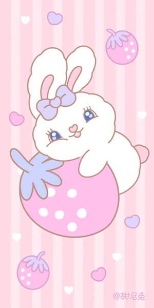 White Rabbit Embracing Strawberry Wallpaper