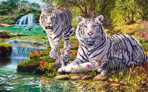 White Tiger Family Wallpaper
