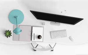 White Working Table Setup Wallpaper