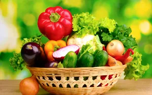 Wicker Basket With Vegetables Wallpaper