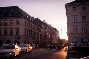 Wide City Street Sunrise Wallpaper