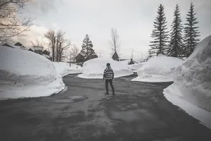 Wide Pathway Between Snow Wallpaper