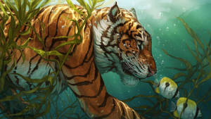 Wild Animal Tiger Swimming Wallpaper
