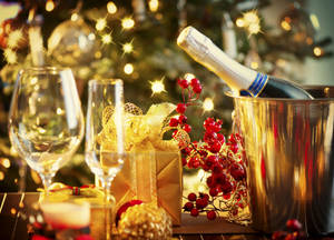 Wine Glasses Champagne New Year Party Wallpaper