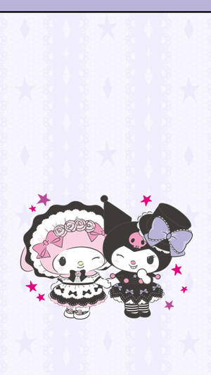 Winking Melody And Kuromi Light Purple Wallpaper