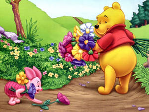 Winnie The Pooh In Garden Wallpaper