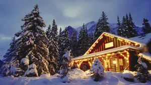 Winter Holiday Desktop Big House And Pine Trees Wallpaper