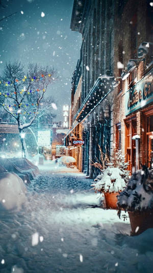 Winter Holiday Scene Silver Glitter Wallpaper