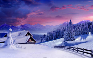 Winter House On Mountains Wallpaper
