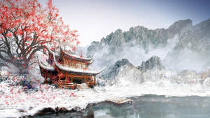 Winter Japanese Temple Wallpaper