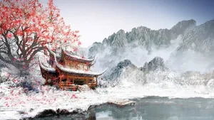 Winter Japanese Temple Wallpaper