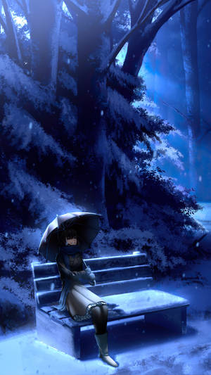 Winter Phone Anime Girl Umbrella Wallpaper