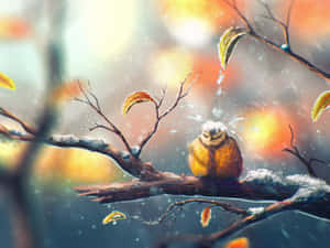 Winter Titmouseon Branch Wallpaper