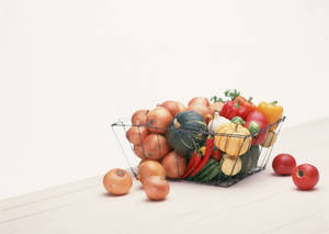 Wire Basket Of Vegetables Wallpaper