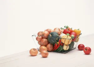 Wire Basket Of Vegetables Wallpaper