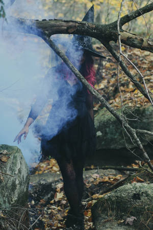 Witch In Forest With Smoke Wallpaper