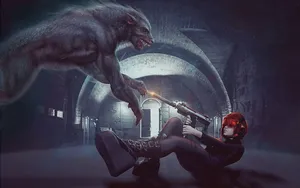 Woman Against Werewolf Wallpaper