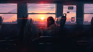 Woman In Train Art Drawing Wallpaper