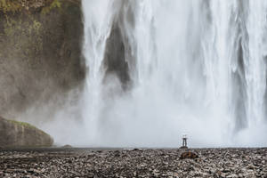 Woman Near Waterfall Nature Scenery Wallpaper