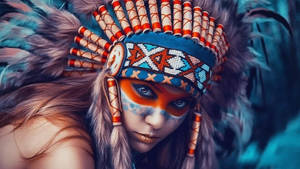 Woman's Face Wearing Native Headpiece Wallpaper