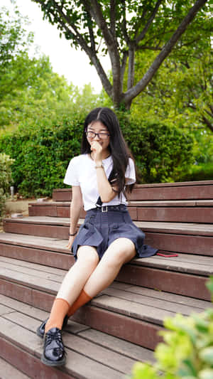 Woman Wearing Blue Checkered Miniskirt Wallpaper