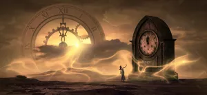 Woman With Clock Stand Tiempo Background Wallpaper