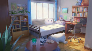 Wooden Floor In An Anime Bedroom Wallpaper