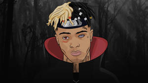 Xx Tentacion In Akatsuki Cloak Black Background Wallpaper