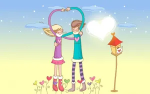 Yellow Blue Sky Love Drawing Wallpaper