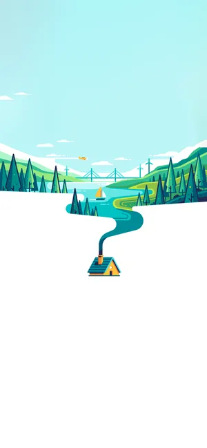 Yellow Cabin On Country Scene Minimal Background Wallpaper