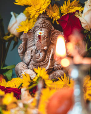 Yellow Flowers And Ganesh 4k Wallpaper