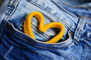 Yellow Lace Heart In Jeans Wallpaper