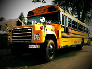 Yellow School Bus Parking In The Campus Wallpaper