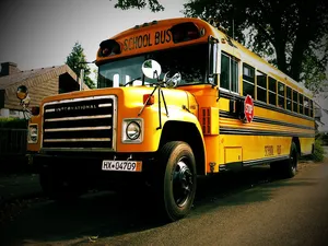 Yellow School Bus Parking In The Campus Wallpaper
