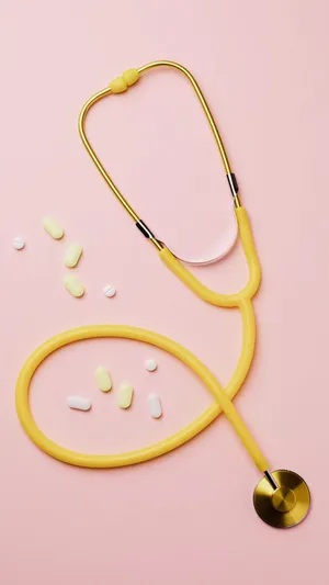 Yellow Stethoscopeand Pillson Pink Background Wallpaper