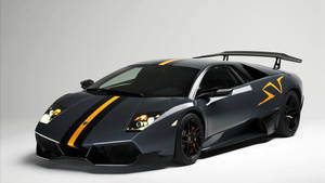 Yellow-striped Black Lamborghini Wallpaper