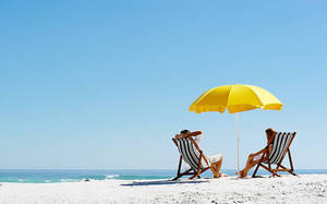 Yellow Umbrella Beach Vacation Wallpaper