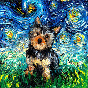 Yorkie Puppy Starry Night Painting Wallpaper