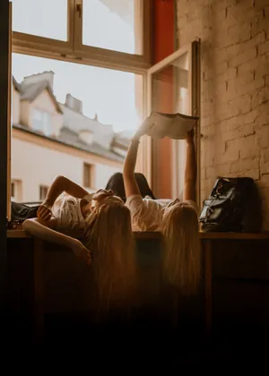 Young Blonde Girls Best Friend Wallpaper