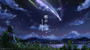 Your Name Mitsuha Sitting At Night Wallpaper