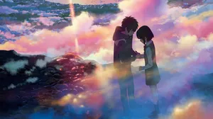 Your Name Taki And Mitsuha Holding Hands Wallpaper