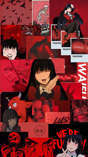 Yumeko Jabami Red Aesthetic Collage Wallpaper