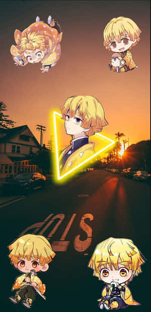 Zenitsu Agatsuma Cute Demon Slayer Chibi Art Wallpaper