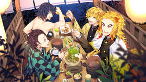 Zenitsu And Friends In Dinner Wallpaper