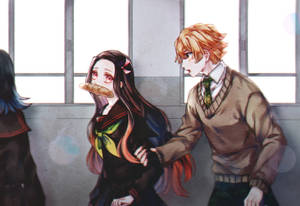 Zenitsu And Nezuko In School Wallpaper